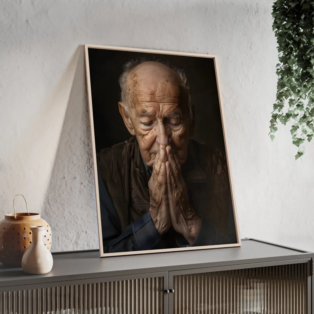 A Moment in Time: Gentle Aged Man in Formal Contemplation - Framed Poster