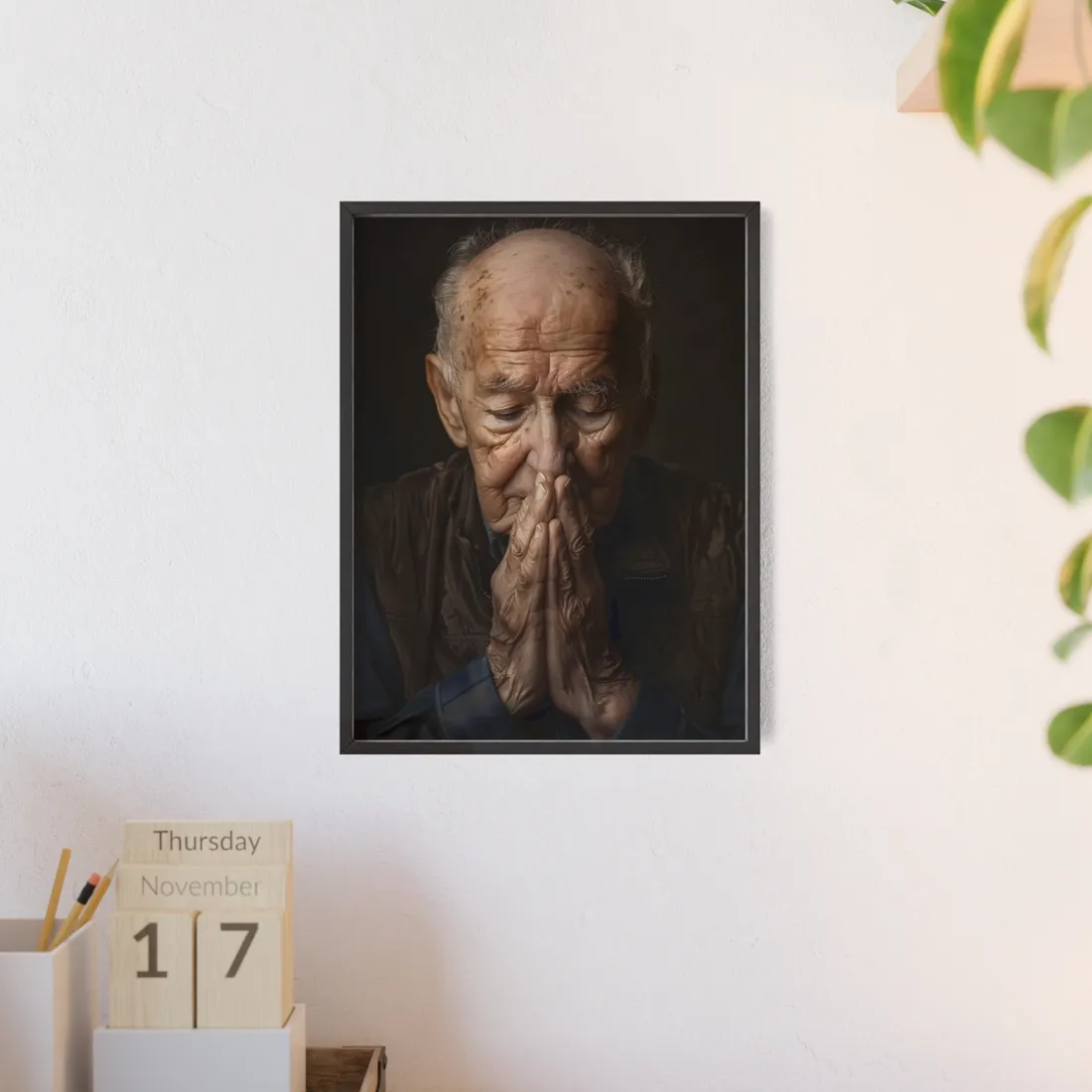 A Moment in Time: Gentle Aged Man in Formal Contemplation - Framed Poster