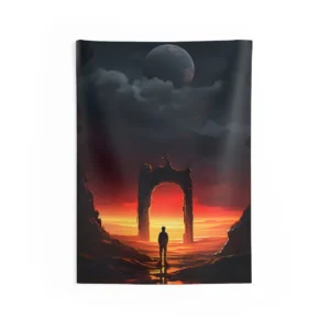 Figure Before Stone Archway Wall Tapestry