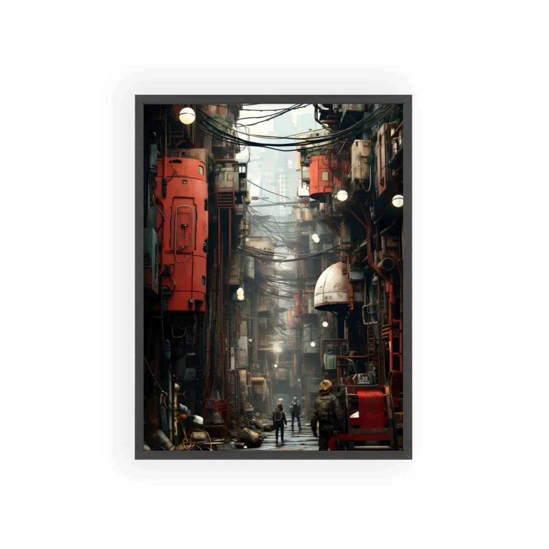 A New Era Unfolds: Post-Apocalyptic Steampunk Cityscape - Framed Poster
