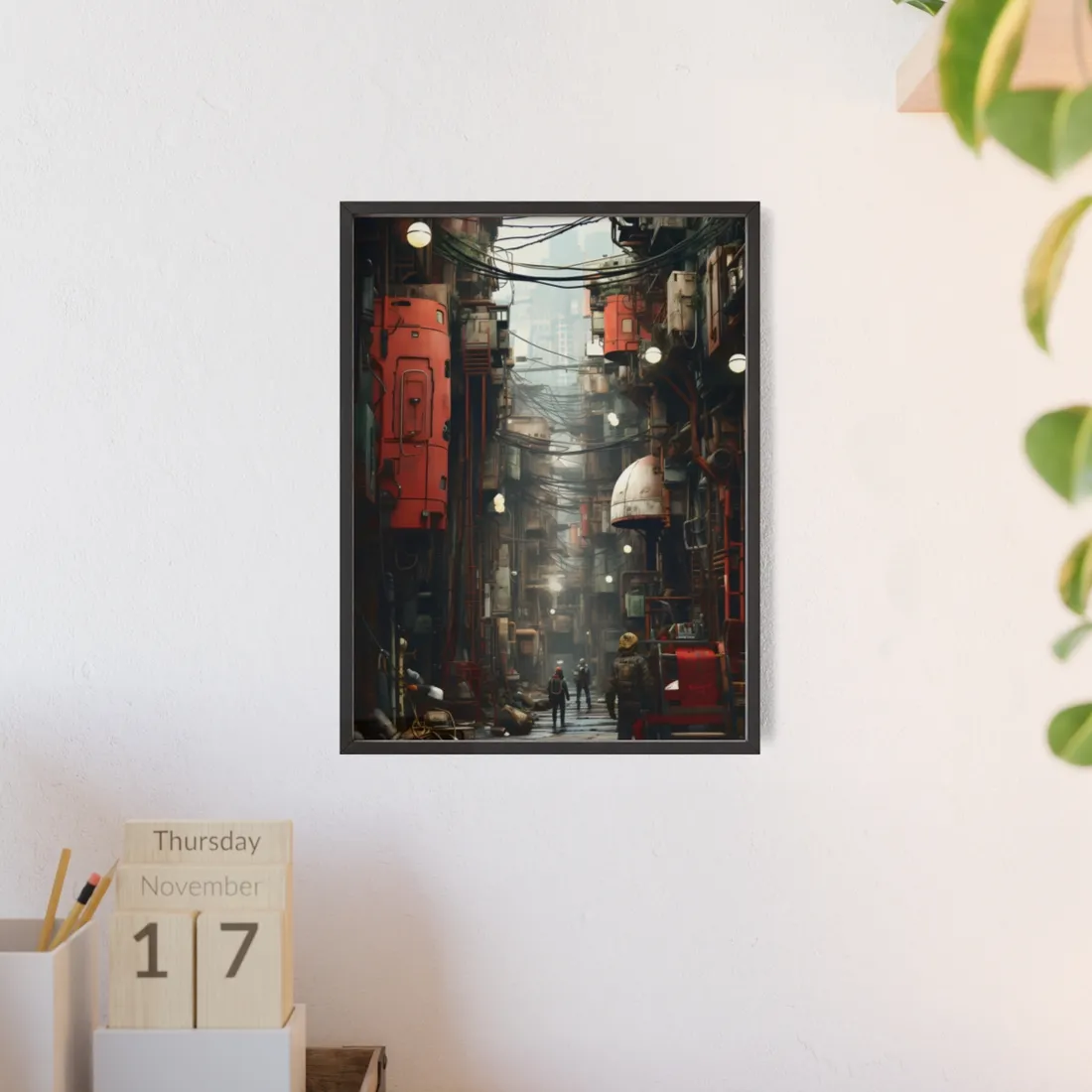 A New Era Unfolds: Post-Apocalyptic Steampunk Cityscape - Framed Poster