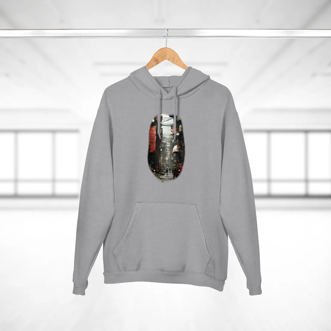 A New Era Unfolds: Post-Apocalyptic Steampunk Cityscape - Hoodie (Heather Grey)