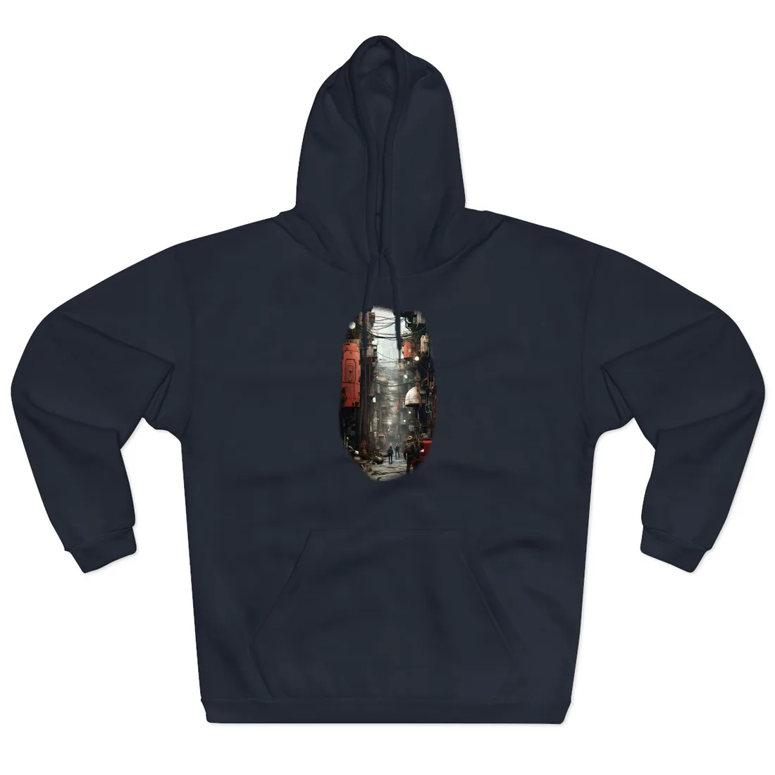 A New Era Unfolds: Post-Apocalyptic Steampunk Cityscape - Hoodie (Navy)