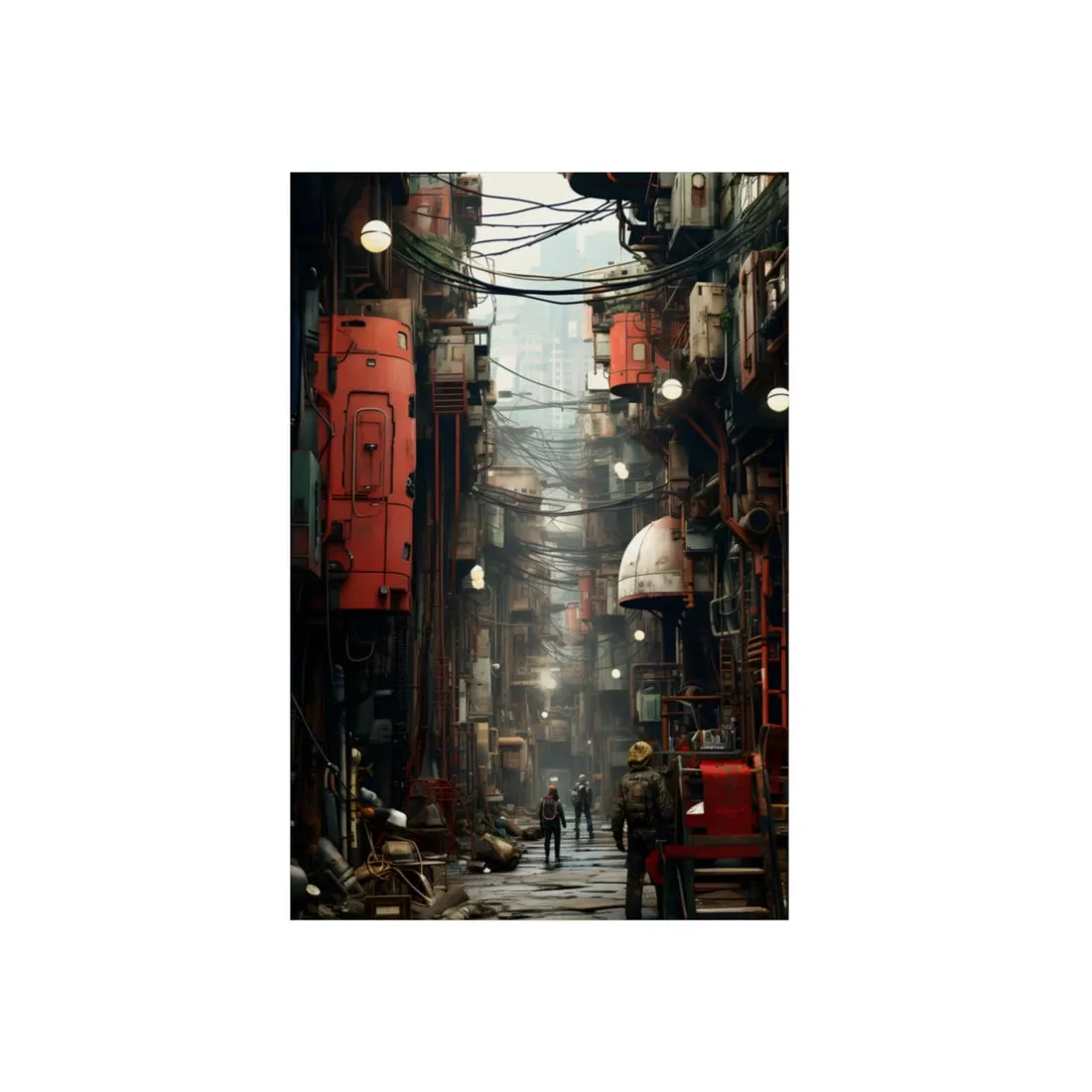 A New Era Unfolds: Post-Apocalyptic Steampunk Cityscape - Metal Poster