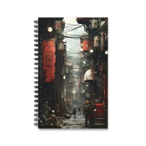 Industrial Alley with Red Pods Spiral Notebook