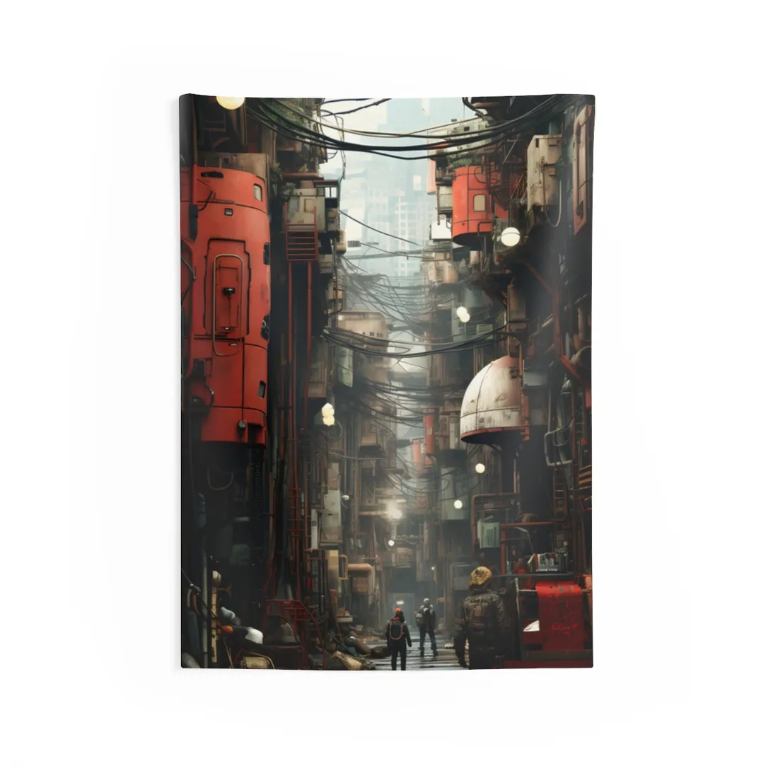 A New Era Unfolds: Post-Apocalyptic Steampunk Cityscape - Wall Tapestry