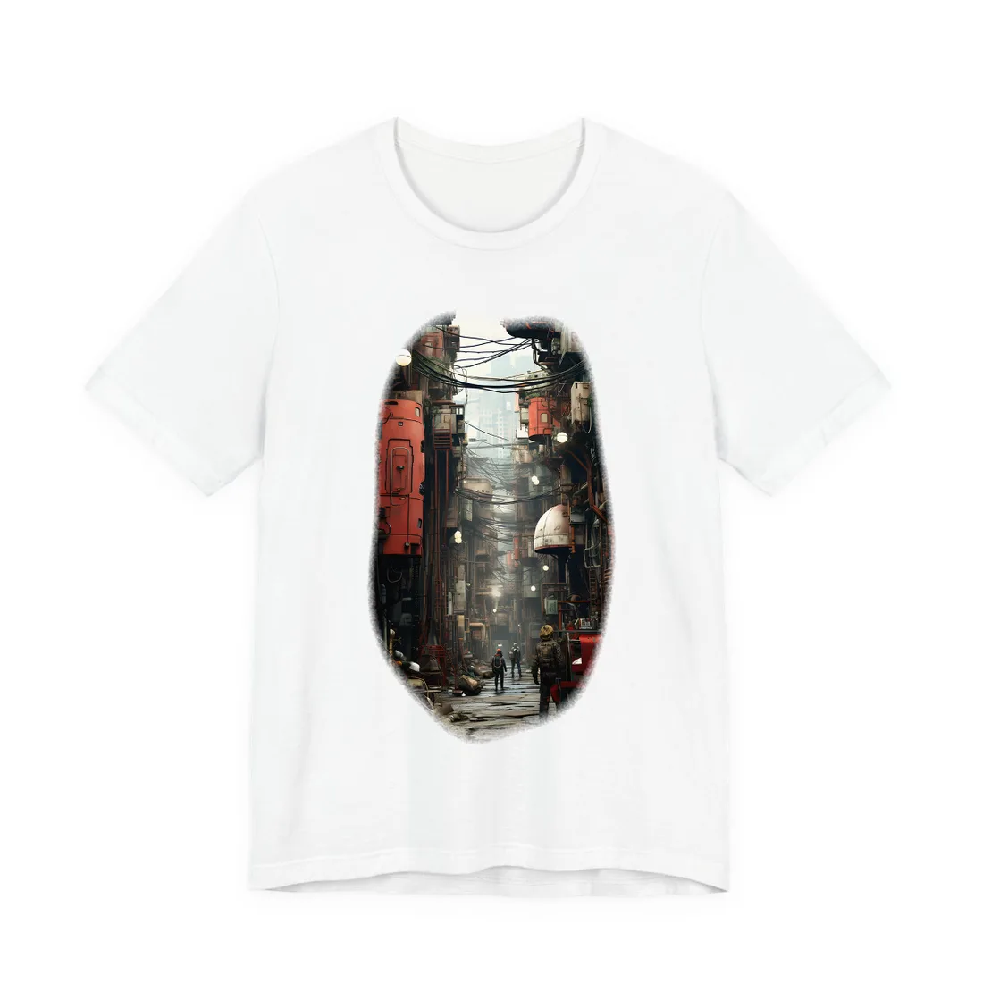 A New Era Unfolds: Post-Apocalyptic Steampunk Cityscape - T-Shirt (White)