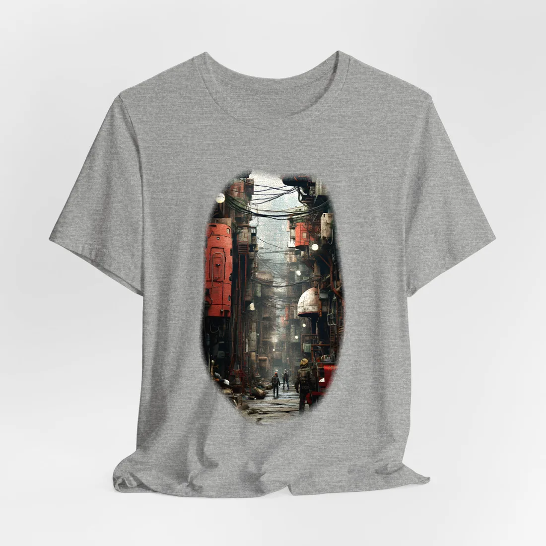 A New Era Unfolds: Post-Apocalyptic Steampunk Cityscape - T-Shirt (Athletic Heather)