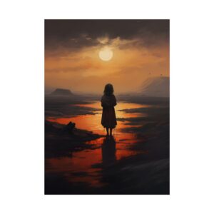 Figure in Cloak at Sunset Poster