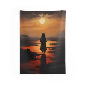 Figure in Cloak at Sunset Wall Tapestry