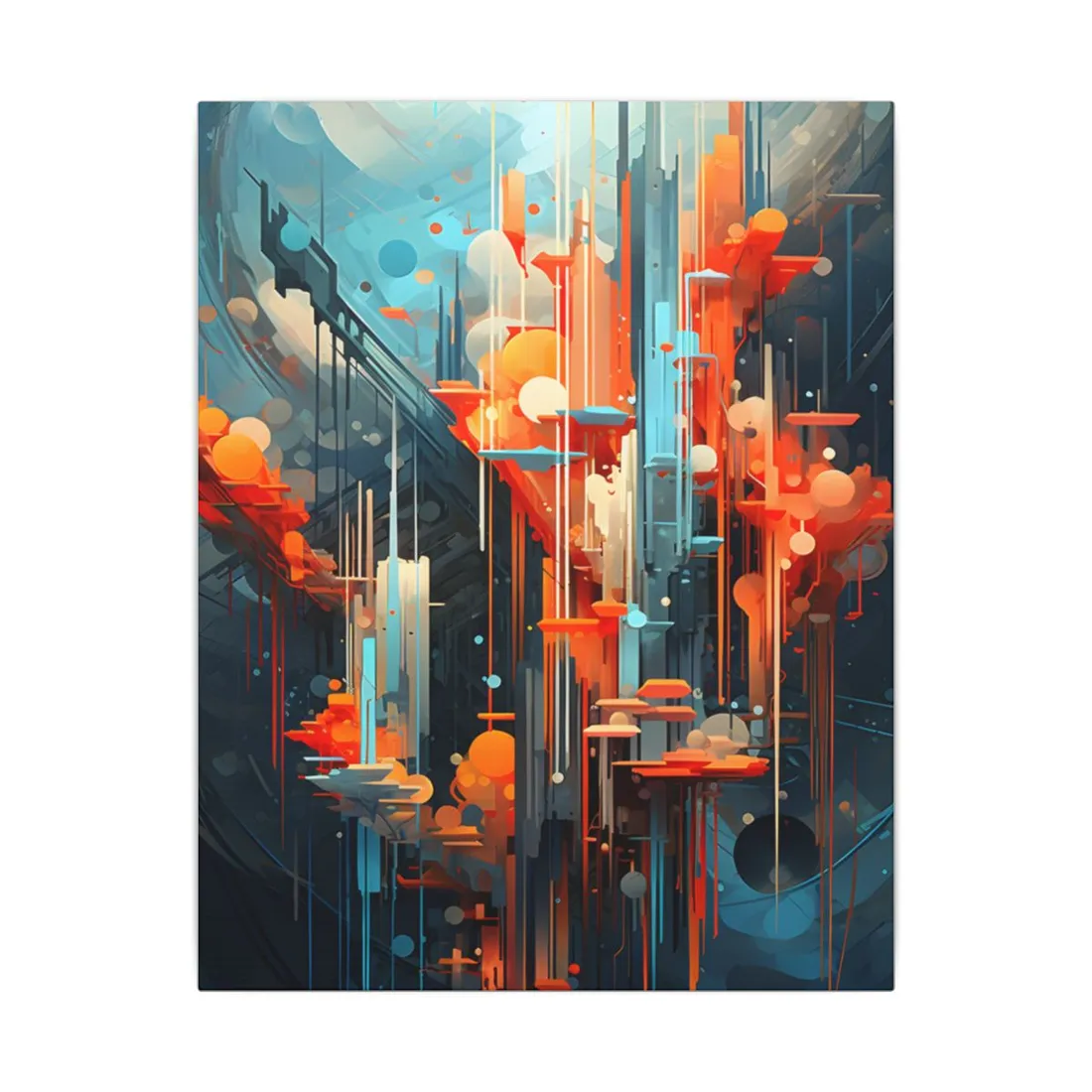 Abstract Cyber Dreamscape: Vibrant Colors and Neon Lights Digital Art - Canvas