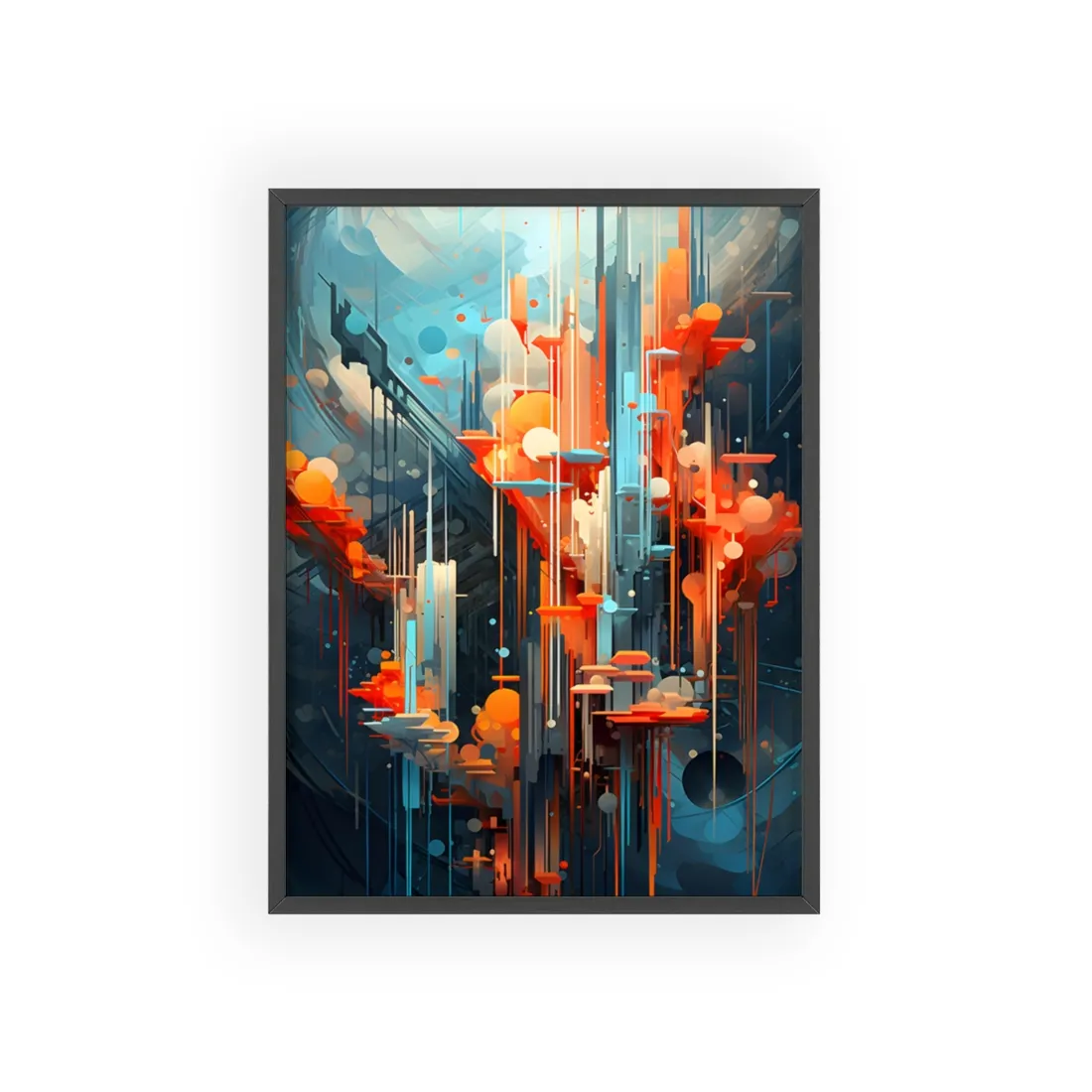 Abstract Cyber Dreamscape: Vibrant Colors and Neon Lights Digital Art - Framed Poster