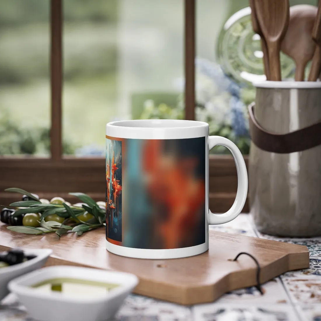Abstract Cyber Dreamscape: Vibrant Colors and Neon Lights Digital Art - Mug