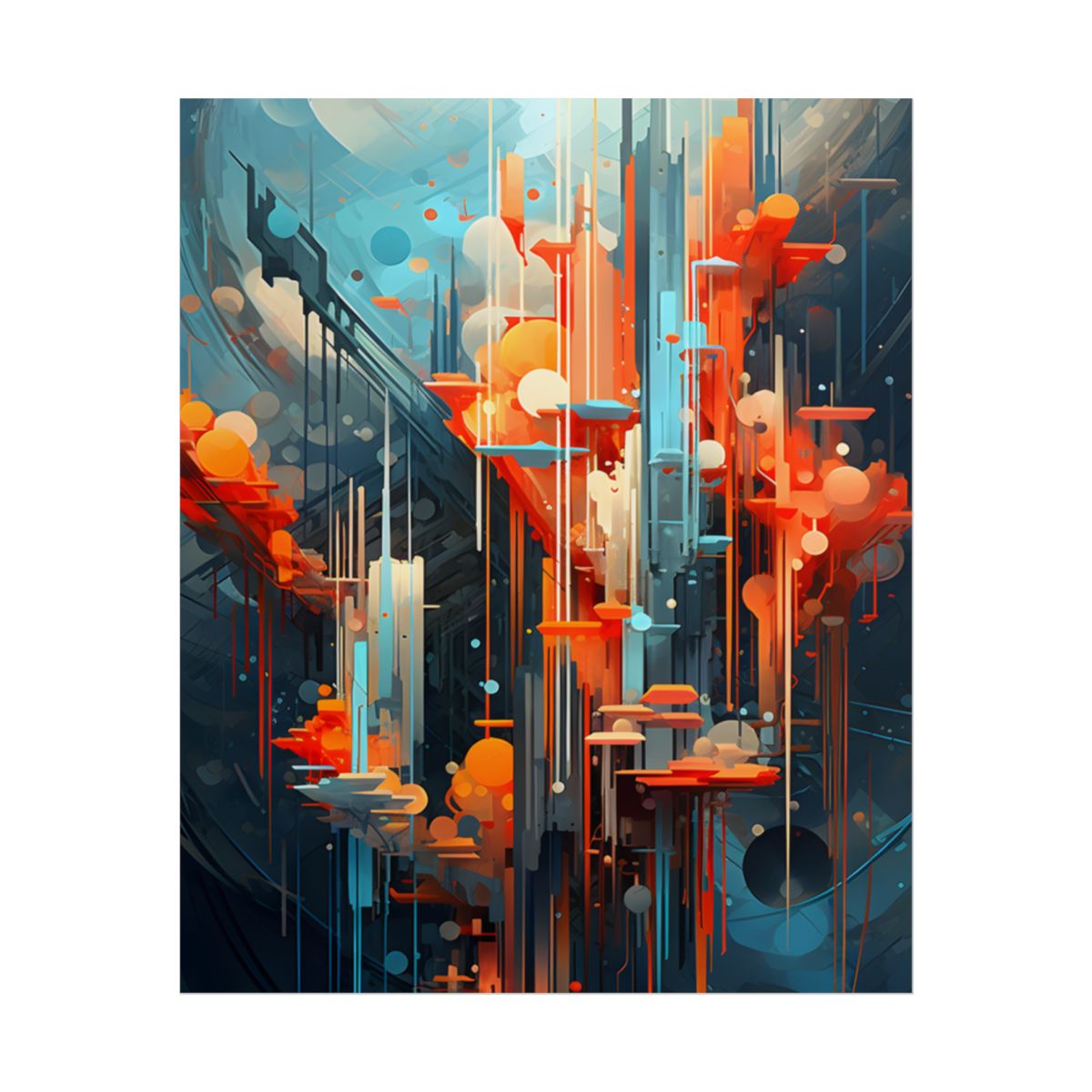 Abstract Cyber Dreamscape: Vibrant Colors and Neon Lights Digital Art - Poster