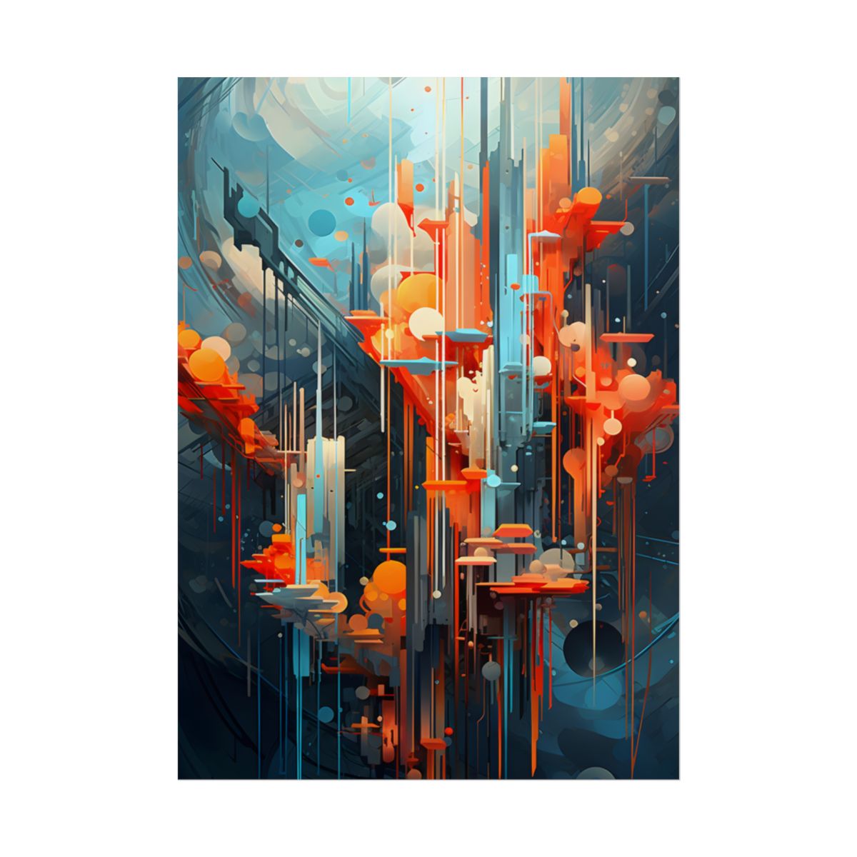 Abstract Cyber Dreamscape: Vibrant Colors and Neon Lights Digital Art - Poster