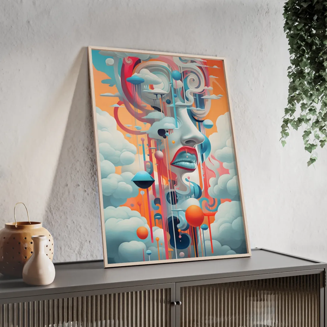 Abstract Digital Art: Dynamic Geometric Dreamspace - Framed Poster