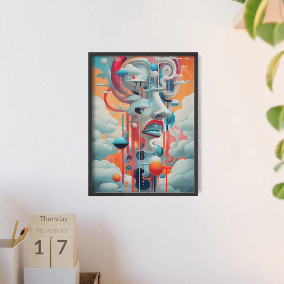 Abstract Digital Art: Dynamic Geometric Dreamspace - Framed Poster