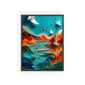 Paper Cut Landscape with Birds Framed Poster
