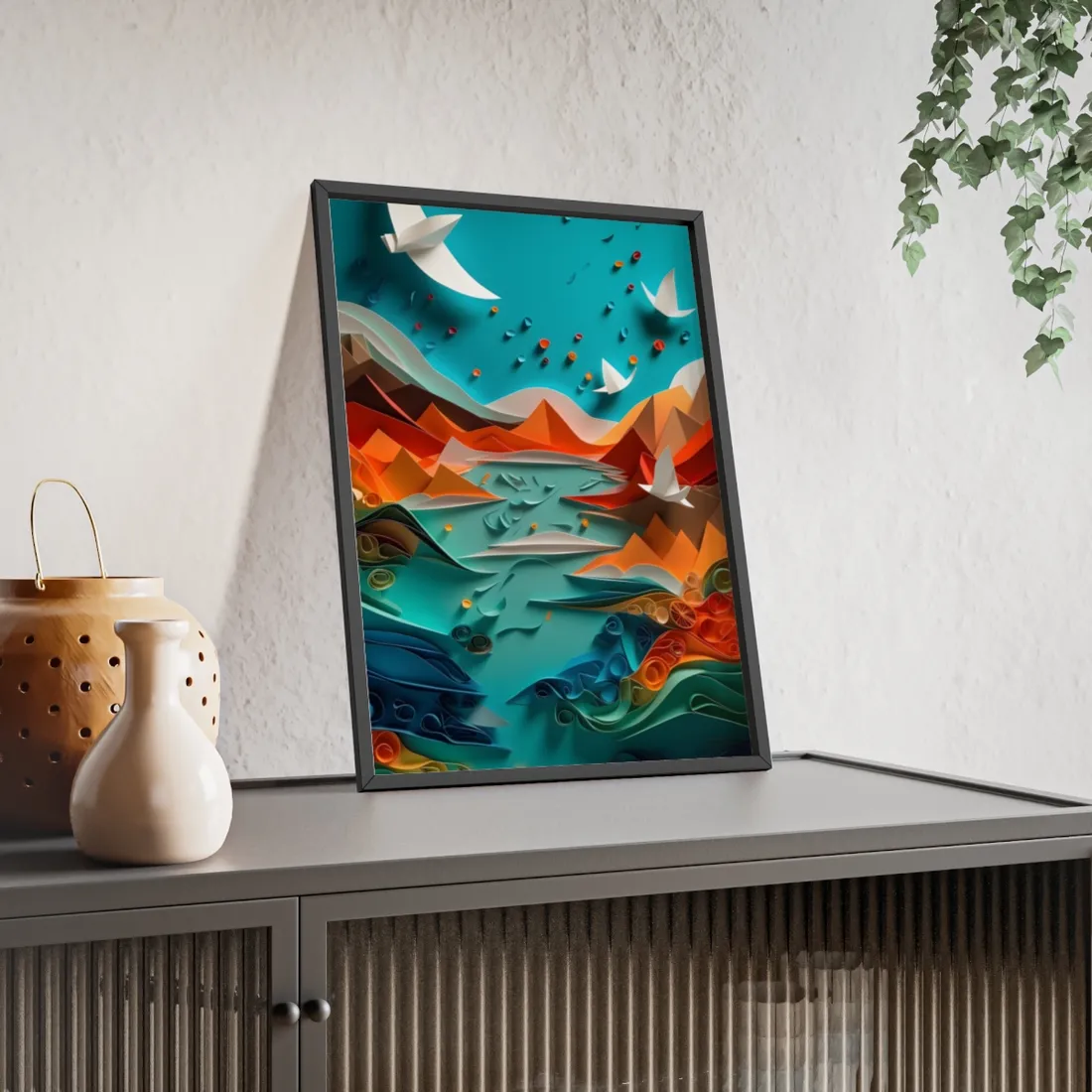Abstract Geometric Art: Colorful Shapes in Harmony - Framed Poster
