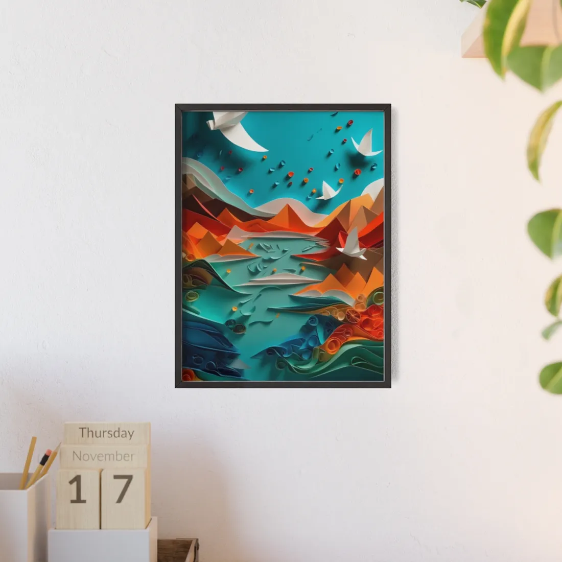 Abstract Geometric Art: Colorful Shapes in Harmony - Framed Poster