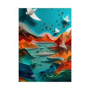 Paper Cut Landscape with Birds Poster