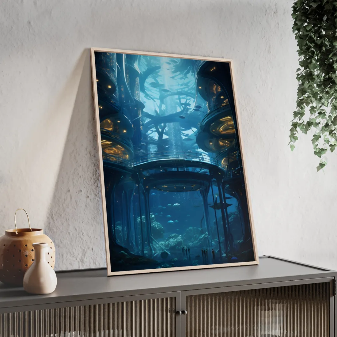 Advanced Underwater City: Visionary Metropol in the Future - Framed Poster