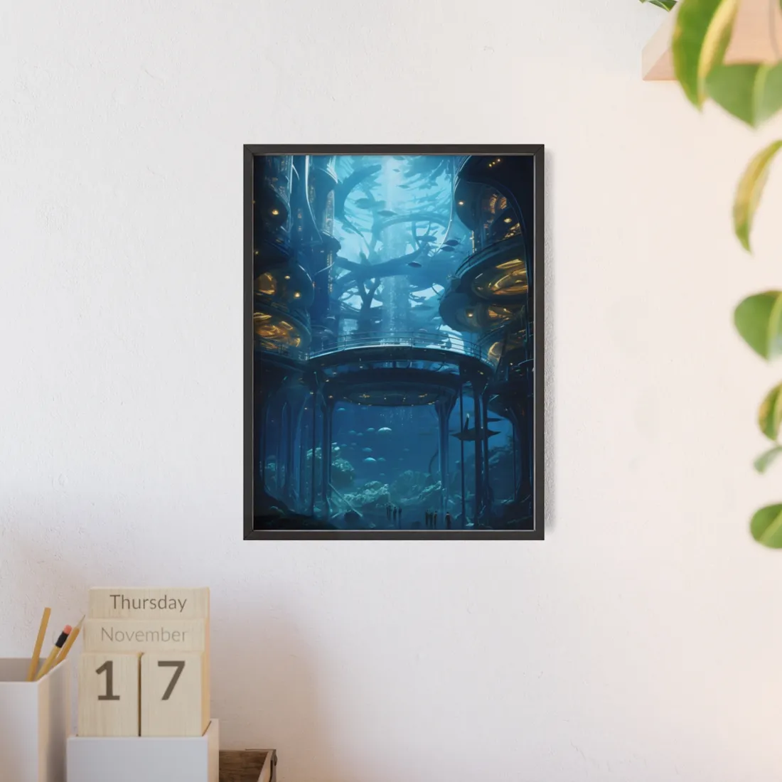 Advanced Underwater City: Visionary Metropol in the Future - Framed Poster