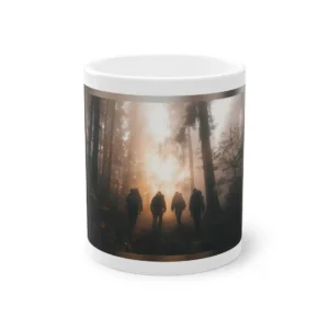 Hikers in Misty Forest Mug