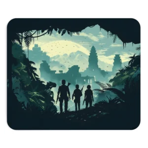 Silhouetted Figures in Jungle Ruins Mouse Pad
