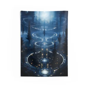 Glowing Ring City Spires Wall Tapestry
