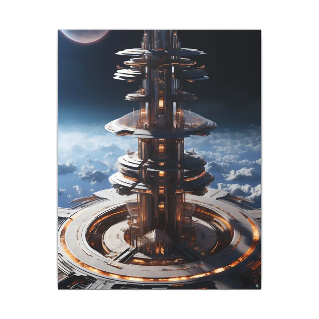 Aetherial Space Station: Industrial Haven with Habitation Windows - Canvas