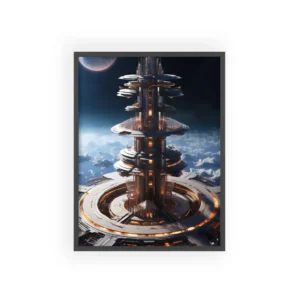 Futuristic Tower in Space Framed Poster