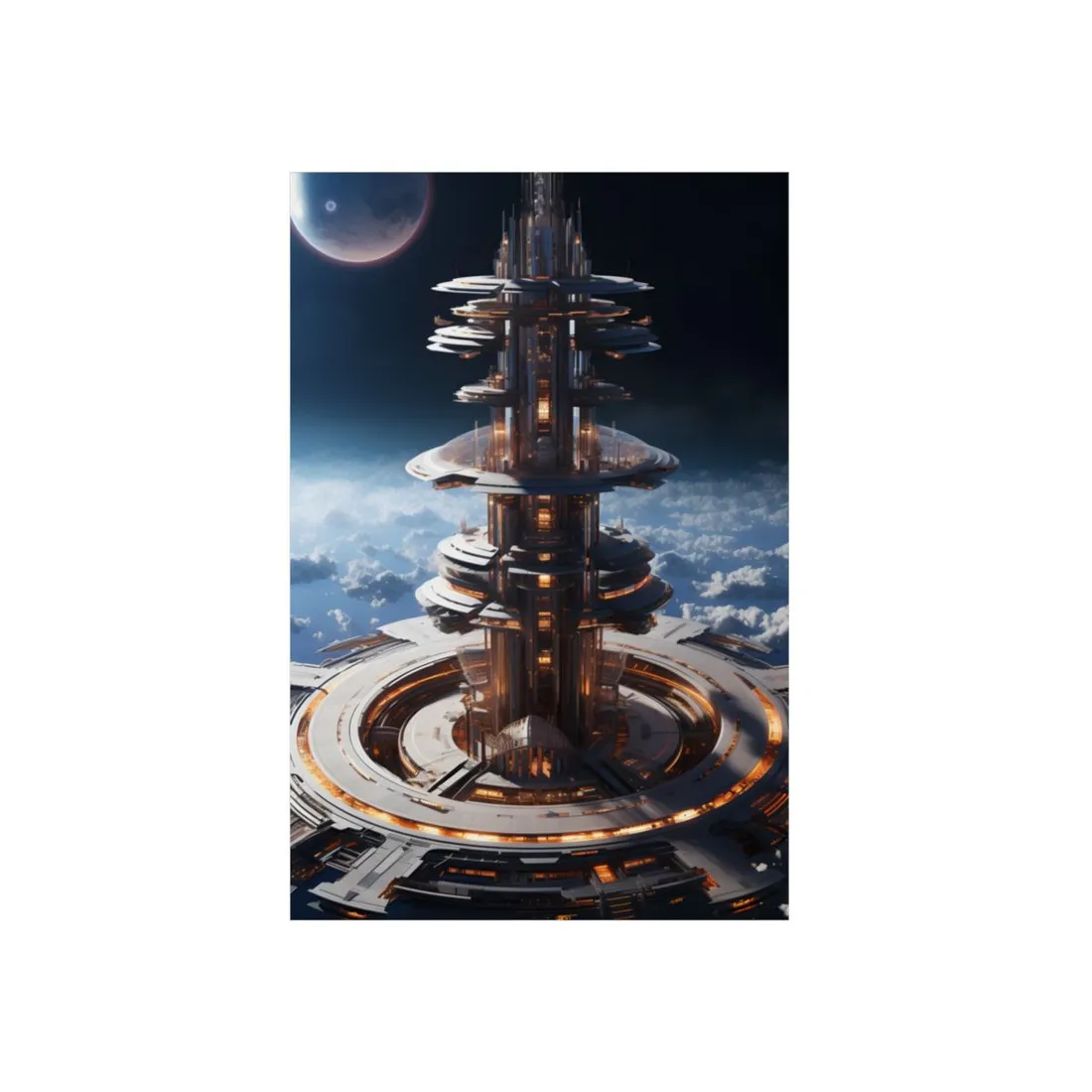 Aetherial Space Station: Industrial Haven with Habitation Windows - Metal Poster