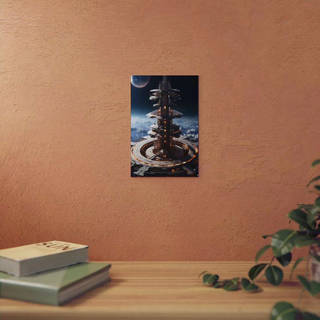 Aetherial Space Station: Industrial Haven with Habitation Windows - Metal Poster
