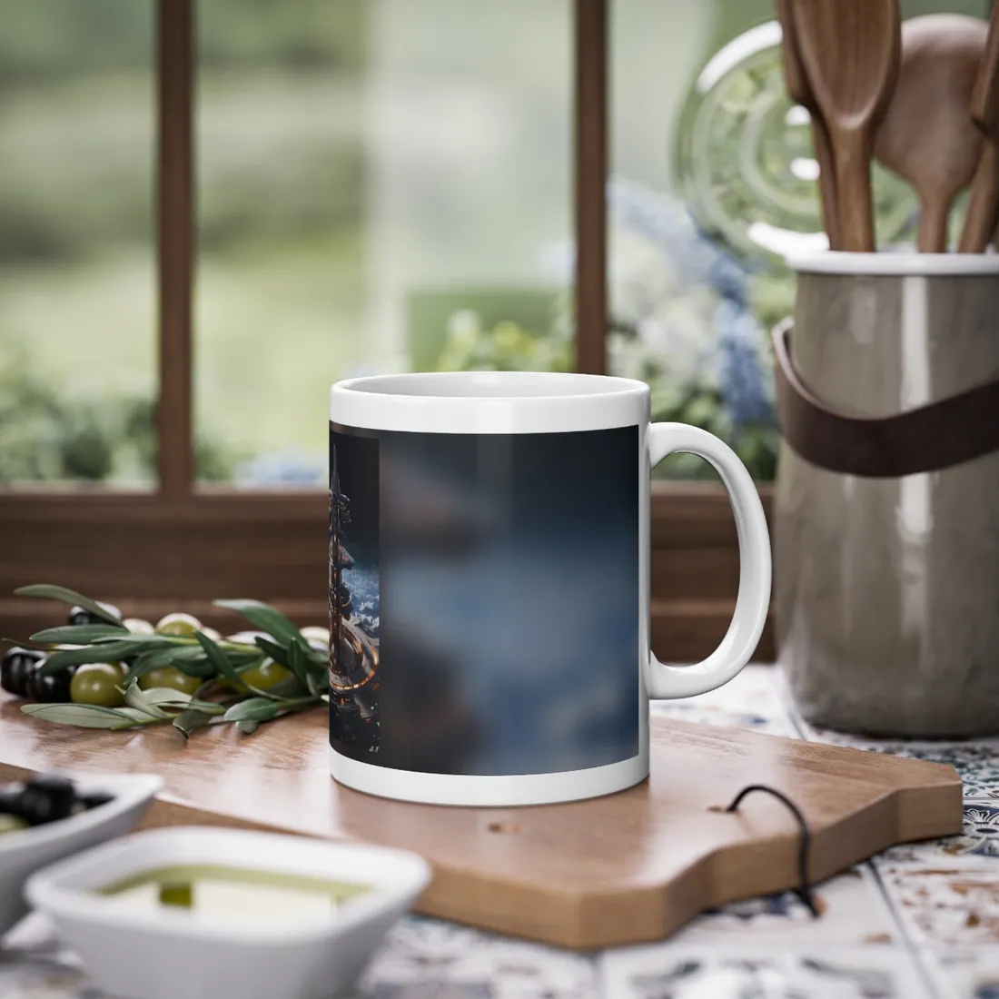 Aetherial Space Station: Industrial Haven with Habitation Windows - Mug