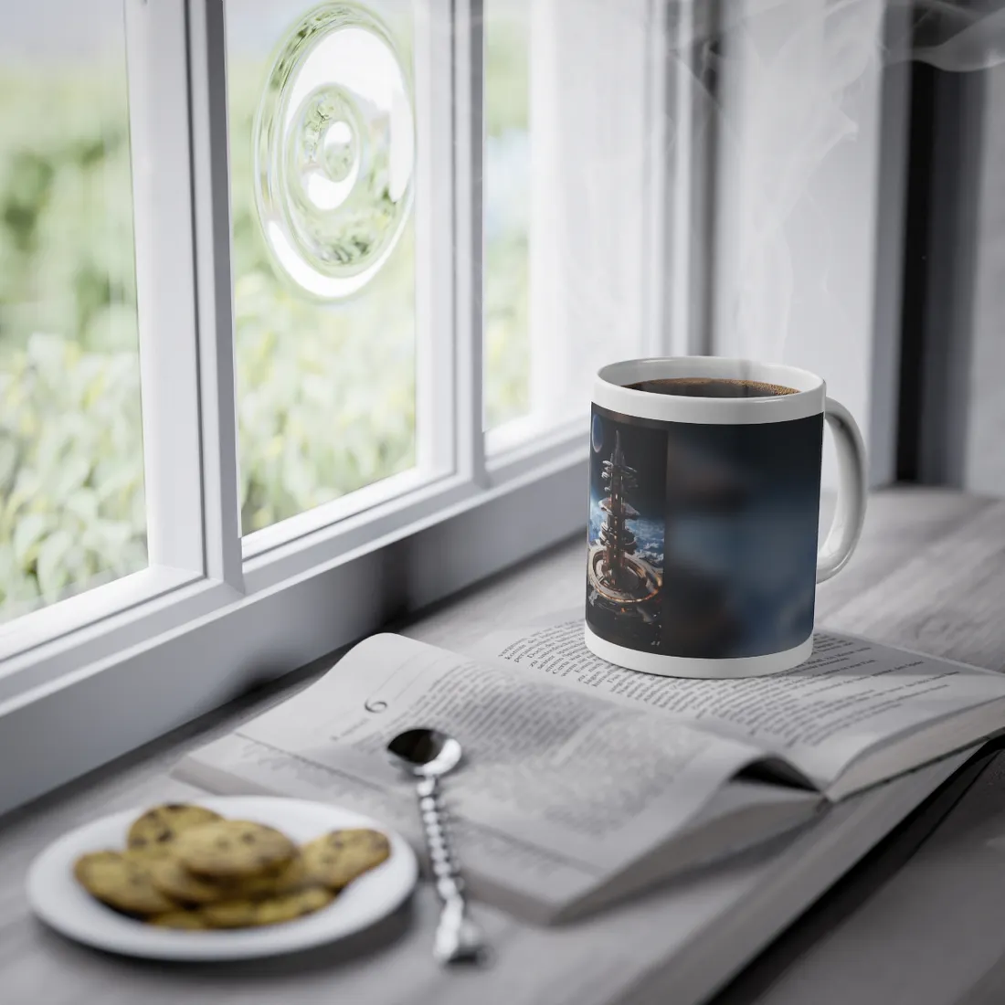 Aetherial Space Station: Industrial Haven with Habitation Windows - Mug