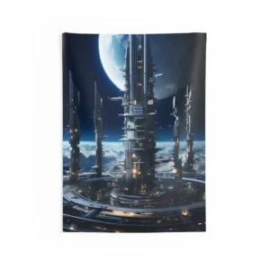 Futuristic Spire Station Wall Tapestry