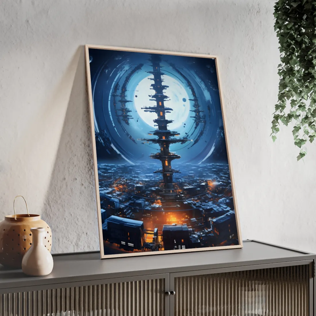 Aetherial Space Station: Low Earth Orbit Digital Art - Framed Poster