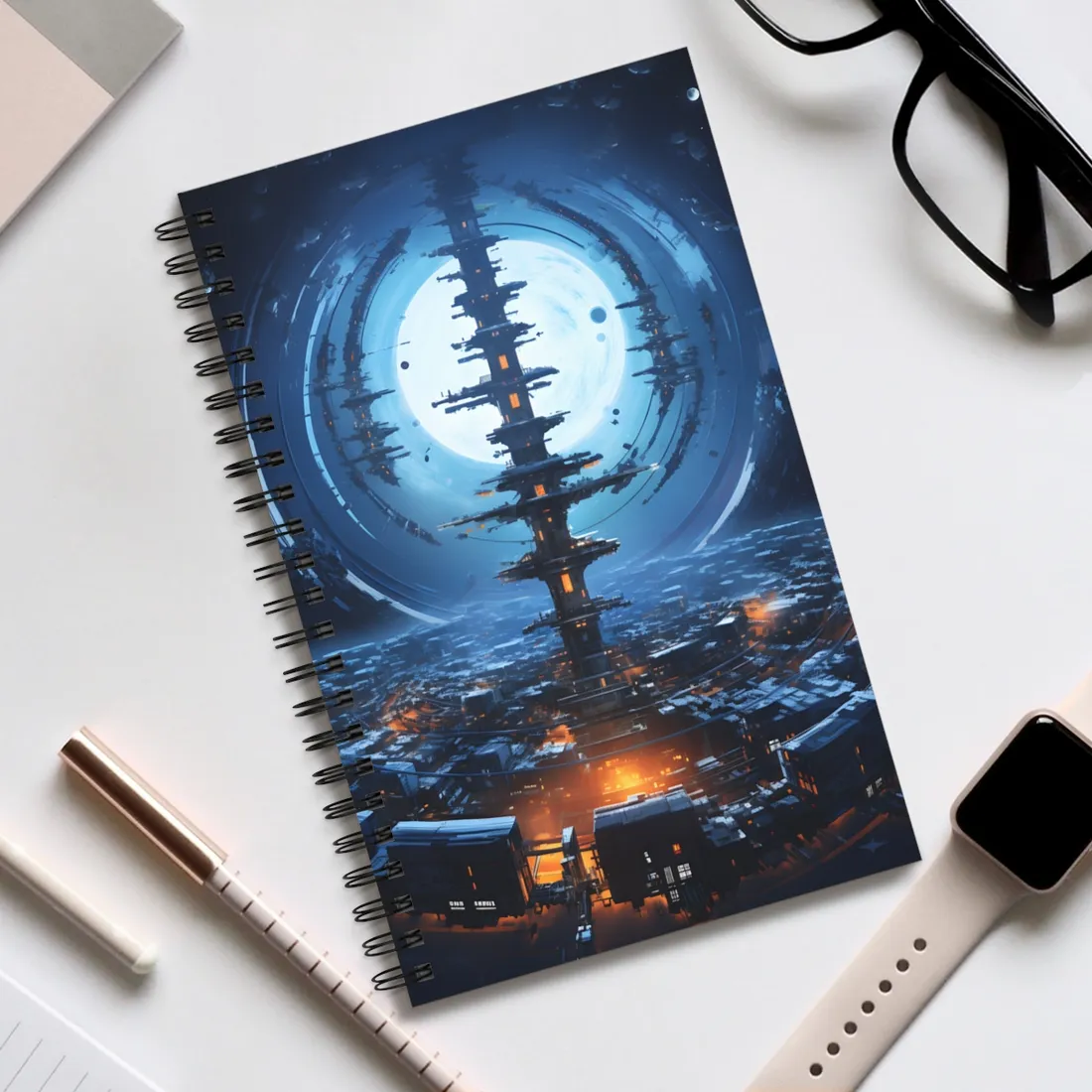 Aetherial Space Station: Low Earth Orbit Digital Art - Spiral Notebook
