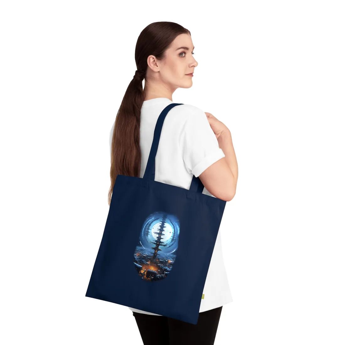 Aetherial Space Station: Low Earth Orbit Digital Art - Tote Bag (French Navy)