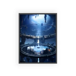 Futuristic Ring City at Night Framed Poster