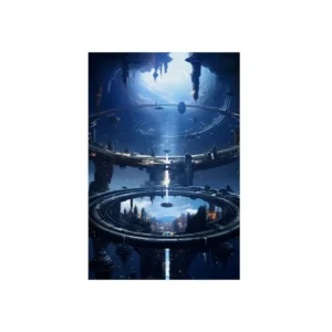 Futuristic Ring City at Night Metal Poster