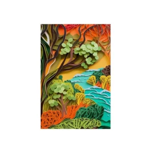Paper Cut Landscape with Sea Metal Poster