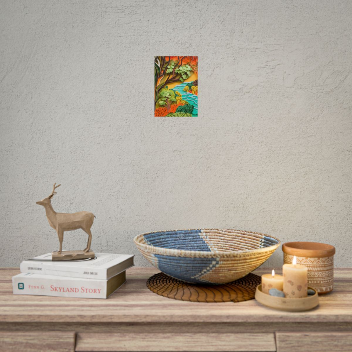 African Paper Quilled Landscape: Artwork in Brown and Green - Poster