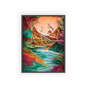 Paper Cut Forest Stream Framed Poster