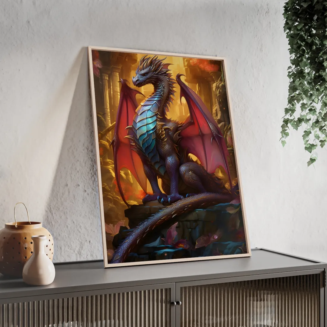 Ancient Dragon Guardian: Fantasy Artwork - Dragon Art - Framed Poster