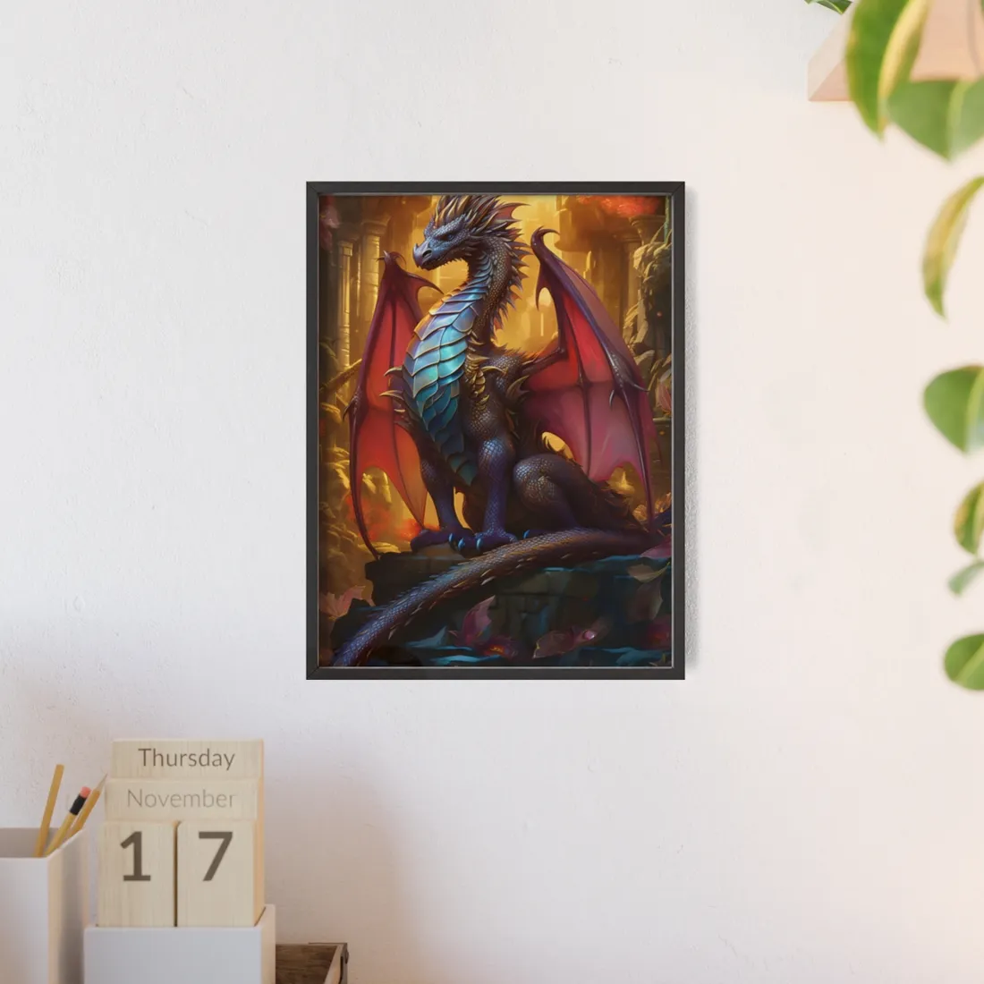 Ancient Dragon Guardian: Fantasy Artwork - Dragon Art - Framed Poster
