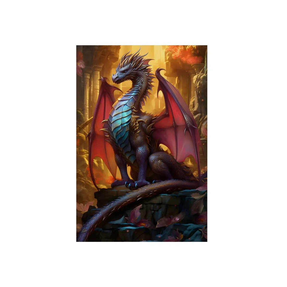 Ancient Dragon Guardian: Fantasy Artwork - Dragon Art - Metal Poster