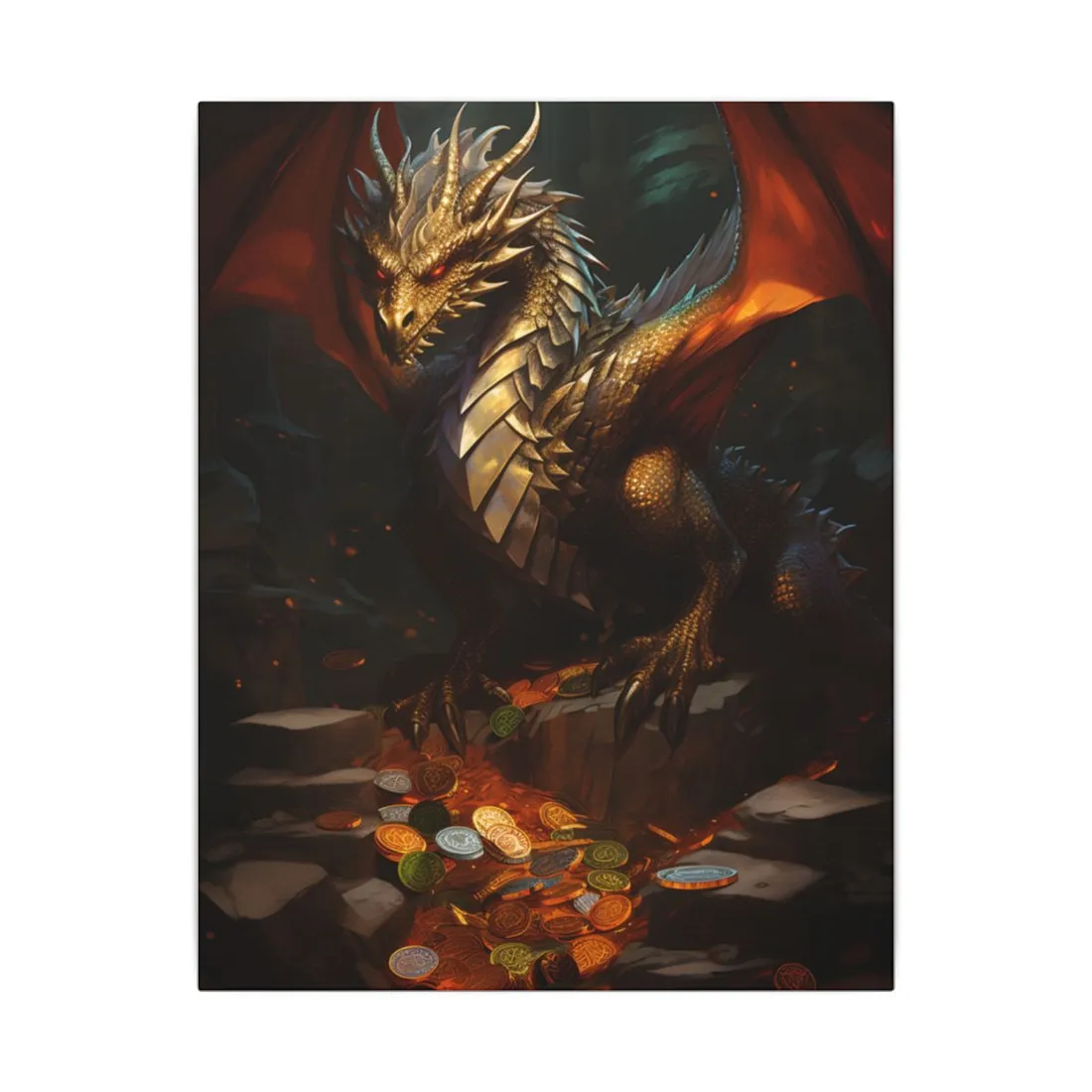 Ancient Fantasy Dragon Guard: Majestic Creature Art - Canvas