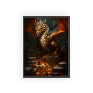 Golden Dragon Guarding Coins Framed Poster